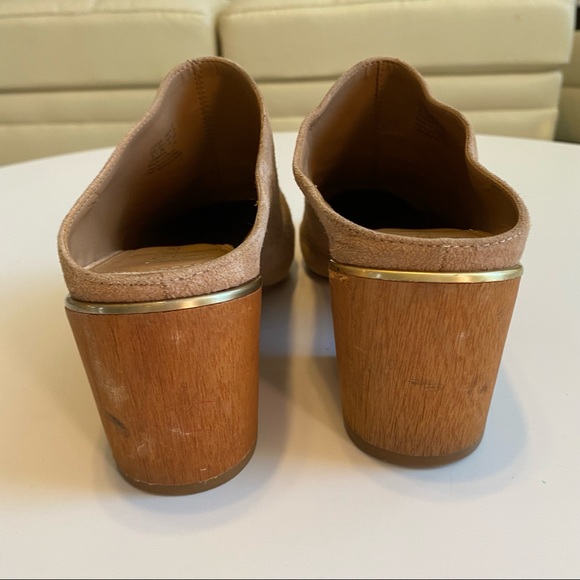 Calvin Klein Judia Suede Leather Mules Wood Block Chunk Heel Slip on Clogs Boots - Picture 4 of 16